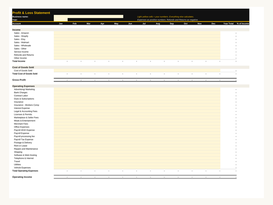 Free Blank P&L Template (Excel / Google Sheets)